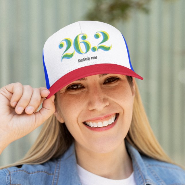 26.2 Marathon Running Bold Blue Yellow Text Trucker Hat (Creator Uploaded)