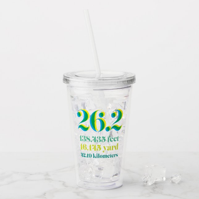 26.2 Marathon Running Distance Green Acrylic Tumbler (Front Ice)