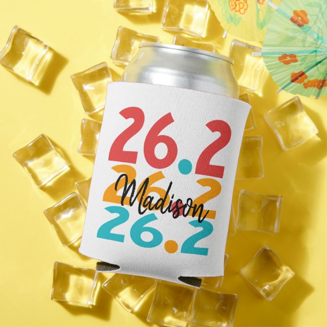 26.2 Personalized Marathon Runner themed colorful Can Cooler (In Situ Summer)
