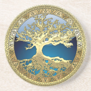 [26] Golden Celtic Tree of Life Drink Coaster