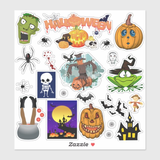 26 Halloween Mixed Set Spider Zombie Witch Sticker (Sheet)