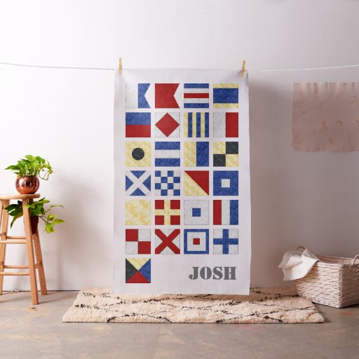 26 Nautical Signal Flags Watercolor Effect + Name Fabric