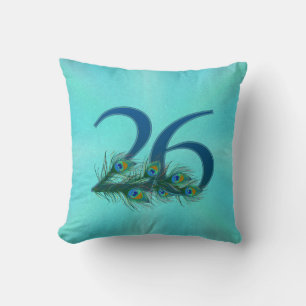 26 Peacock Feather Anniversary Elegant Throw Pillow