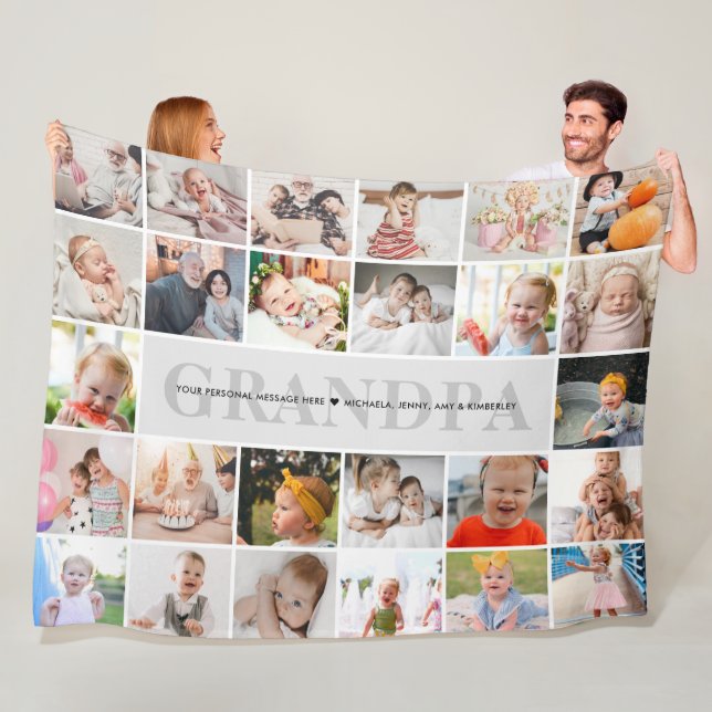26-Photo Grandpa/Grampy/Grampy Custom Message Fleece Blanket (In Situ)