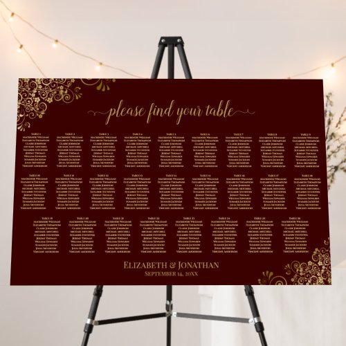26 Table Auburn Brown & Gold Wedding Seating Chart Foam Board