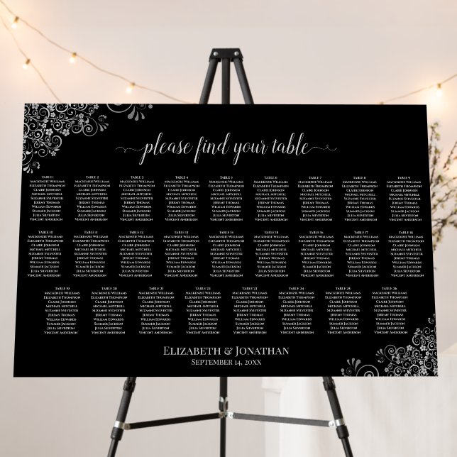 26 Table Black & Silver Wedding Seating Chart Foam Board (In Situ (Stand))