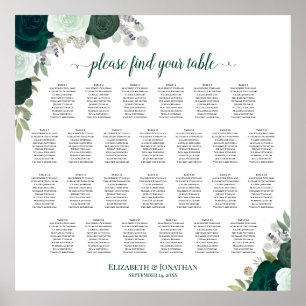 26 Table Emerald Boho Roses Wedding Seating Chart