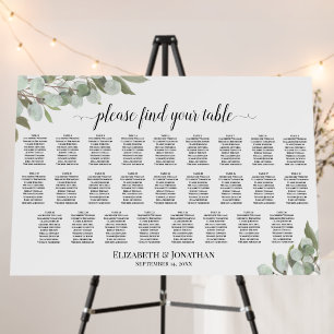 26 Table Eucalyptus & Leaves Wedding Seating Chart Foam Board