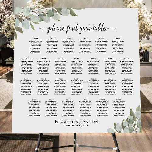 26 Table Eucalyptus  Leaves Wedding Seating Chart Foam Board