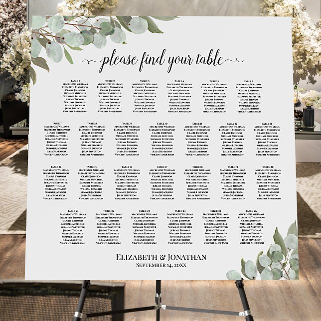 26 Table Eucalyptus & Leaves Wedding Seating Chart Foam Board (In Situ with Flowers)