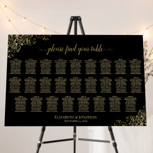 26 Table Fancy Black & Gold Wedding Seating Chart Foam Board