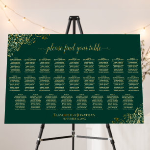 26 Table Glam Wedding Seating Chart Emerald & Gold Foam Board