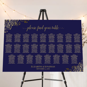 26 Table Gold Lace on Navy Wedding Seating Chart Foam Board