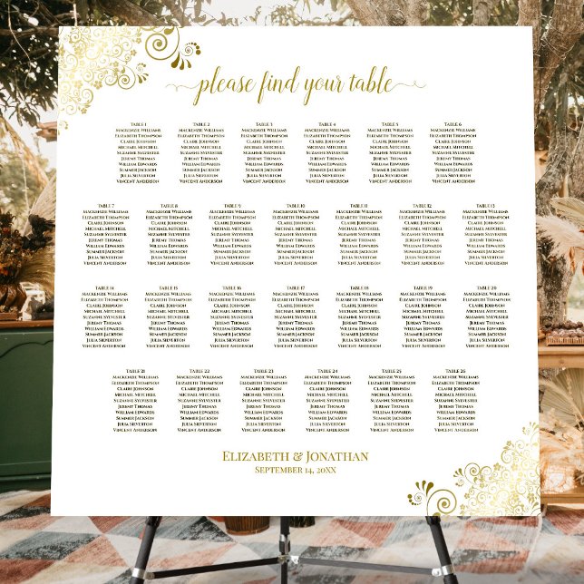 26 Table Gold White Elegant Wedding Seating Chart Foam Board (On Stand)