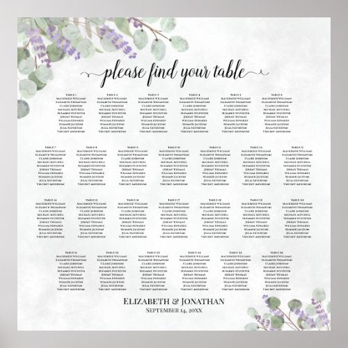 26 Table Lavender Eucalyptus Wedding Seating Chart