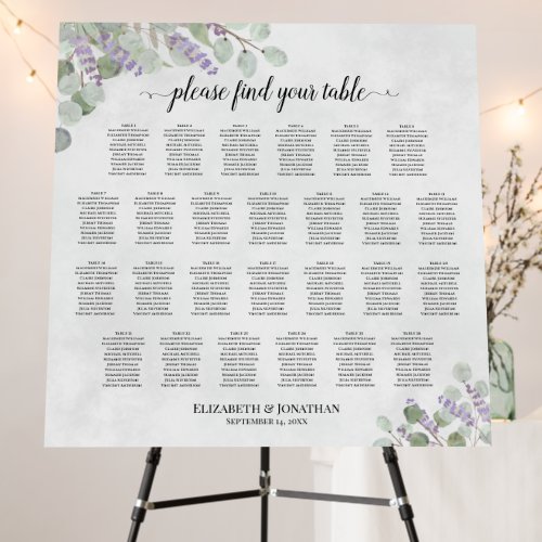 26 Table Lavender Eucalyptus Wedding Seating Chart Foam Board