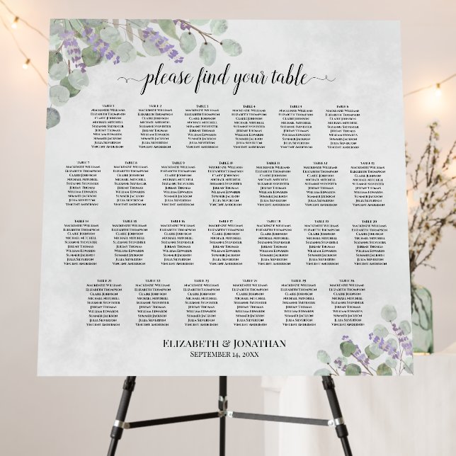 26 Table Lavender Eucalyptus Wedding Seating Chart Foam Board (In Situ (Stand))
