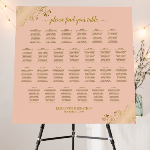 26 Table Peac & Gold Elegant Wedding Seating Chart Foam Board