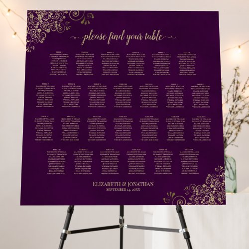 26 Table Plum Purple  Gold Wedding Seating Chart Foam Board