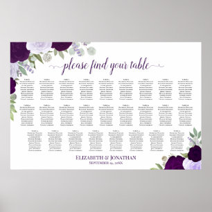 26 Table Purple Boho Roses Wedding Seating Chart