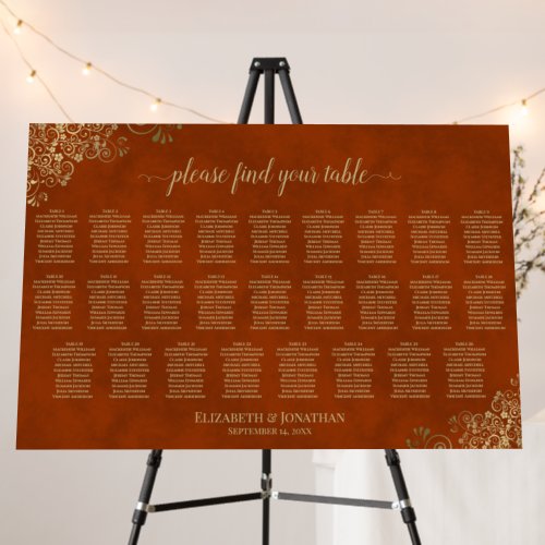 26 Table Rust Orange & Gold Wedding Seating Chart Foam Board