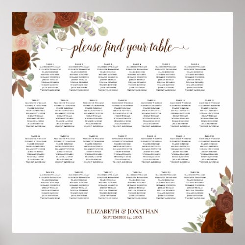 26 Table Rustic Autumn Roses Wedding Seating Chart