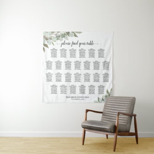 26 Table Rustic Eucalyptus Wedding Seating Chart Tapestry