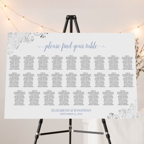 26 Table Silver & Dusty Blue White Seating Chart Foam Board
