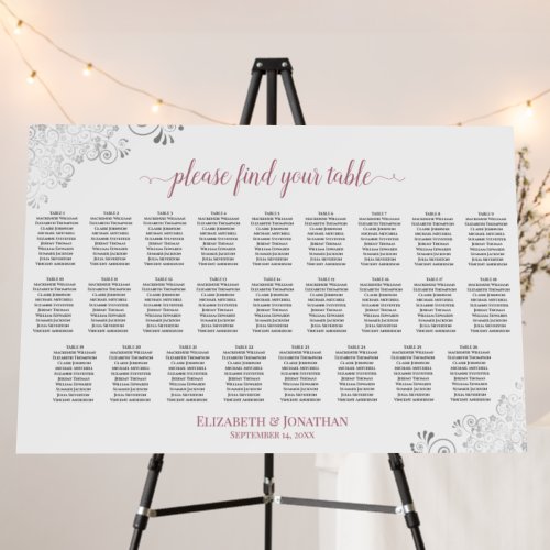 26 Table Silver & Dusty Rose White Seating Chart Foam Board