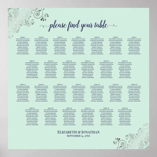 26 Table Wedding Seating Chart Mint Green  Navy