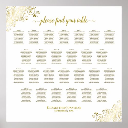 26 Table Wedding Seating Chart White  Gold Frills