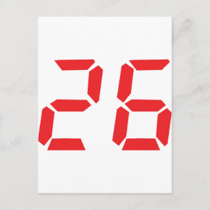 26 twenty-six red alarm clock digital number postcard