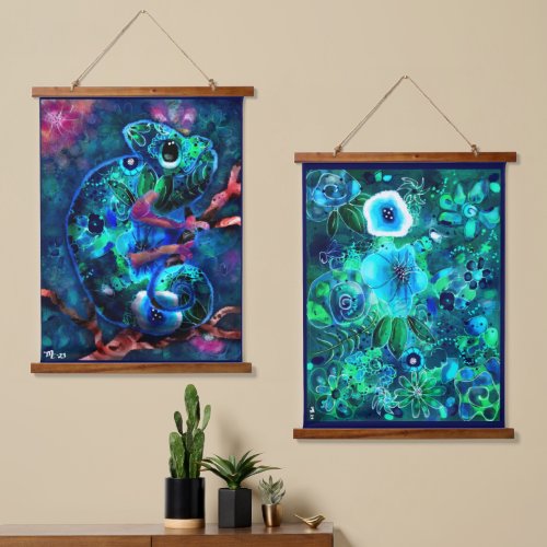 26x36 Tapestries 2pc Chameleon Floral Abstract