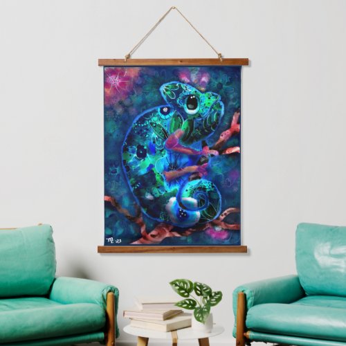 26x36 Tapestry Abstract Whimsical Chameleon Art