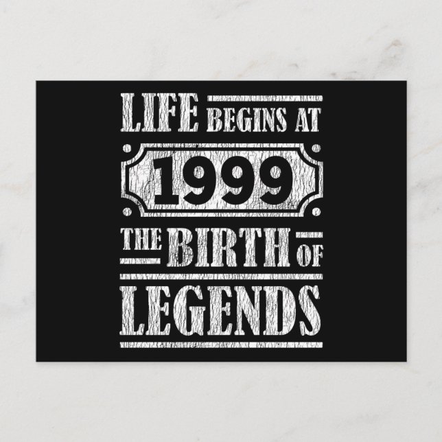 26 Year Old Bday 1999 Legend 26th Birthday Gift Postcard (Front)