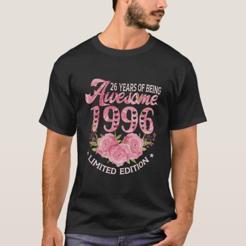 26 Year Old Pink Vintage 1996 bday gift 26th Birth T_Shirt