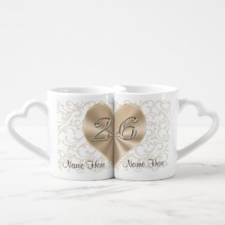 26 Year Wedding Anniversary Gift, Heart Mugs