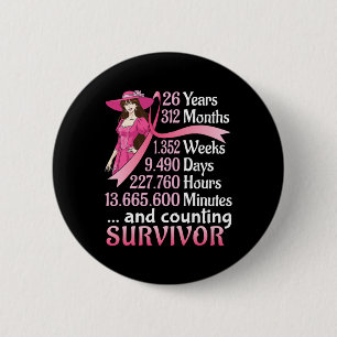 26 Years 312 Months And Counting Breast Cancer Sur Button