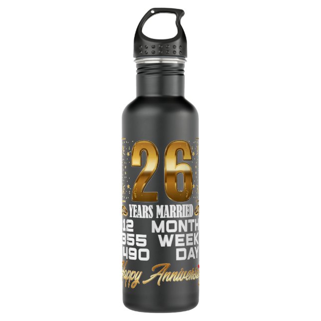 26 Years Married Funny 26th Wedding Anniversary Stainless Steel Water Bottle (Front)