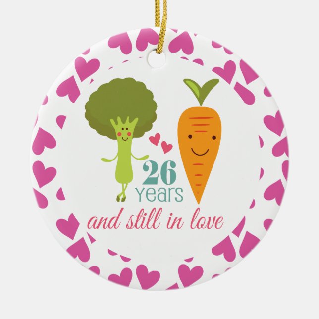 26th Anniversary Cute Couples Ornament (Front)