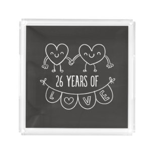 26th Anniversary Gift Chalk Hearts Acrylic Tray