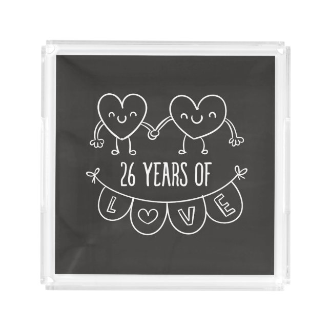 26th Anniversary Gift Chalk Hearts Acrylic Tray (Front)