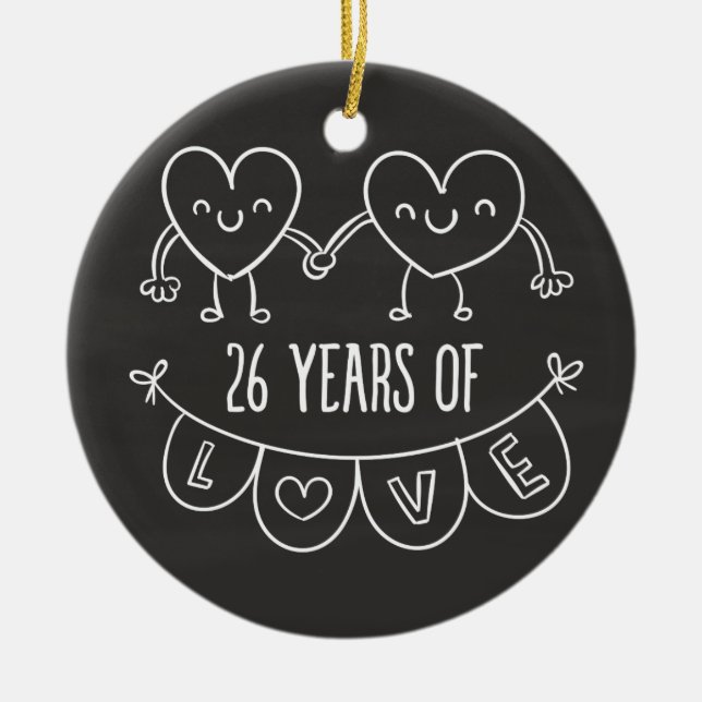 26th Anniversary Gift Chalk Hearts Ceramic Ornament (Front)