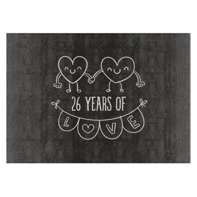 26th Anniversary Gift Chalk Hearts Cutting Board (Front)
