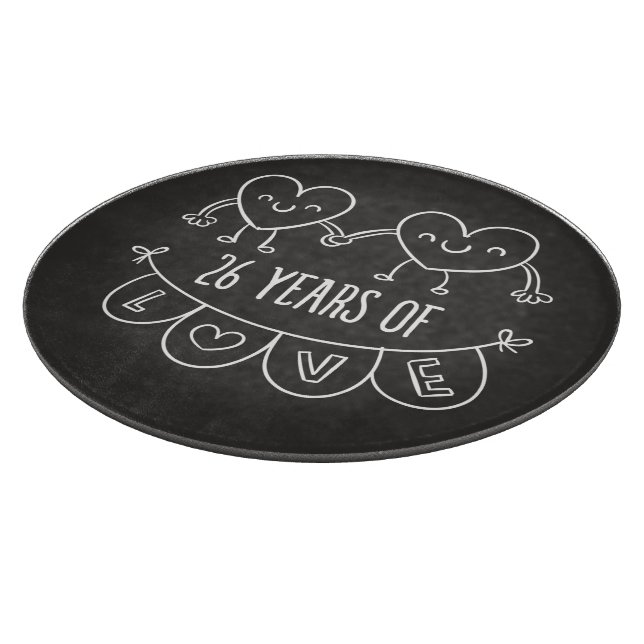 26th Anniversary Gift Chalk Hearts Cutting Board (Corner)