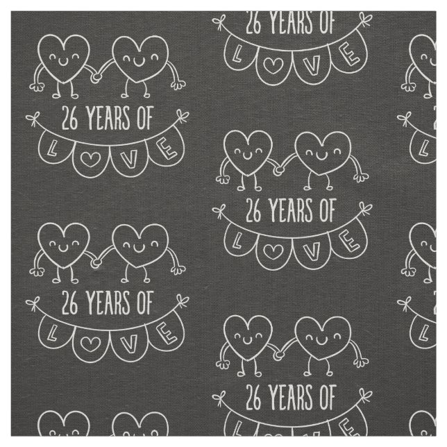 26th Anniversary Gift Chalk Hearts Fabric (Swatch)