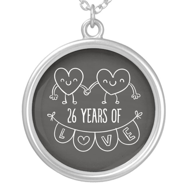 26th Anniversary Gift Chalk Hearts Silver Plated Necklace (Front)
