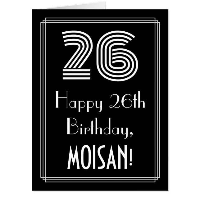 26th Birthday — Art Deco Inspired Look “26” + Name Card (Front)
