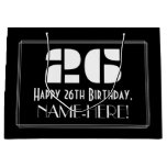 [ Thumbnail: 26th Birthday ~ Art Deco Inspired Look "26" + Name Gift Bag ]