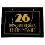 [ Thumbnail: 26th Birthday — Art Deco Inspired Look "26" & Name Gift Bag ]